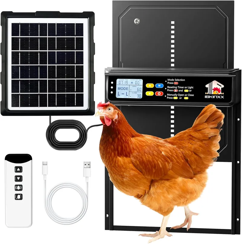 IBKINXX Automatic Chicken Coop Door Solar Powered, Black