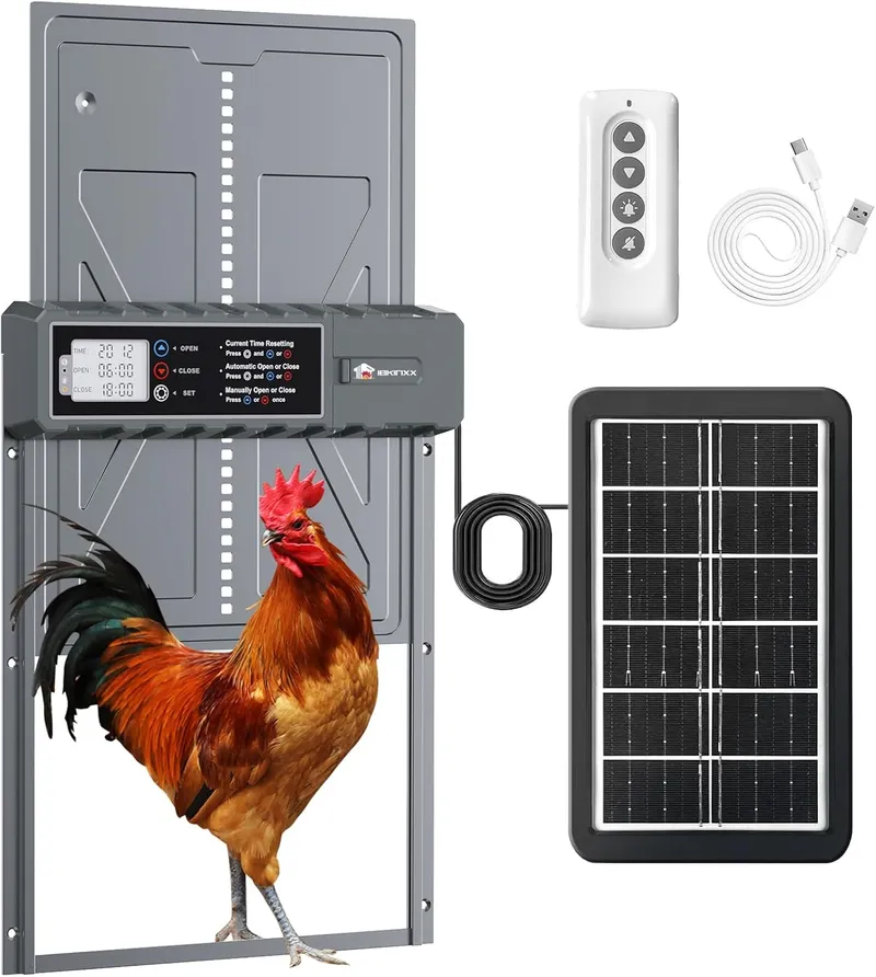 IBKINXX Automatic Chicken Coop Door Solar Powered with Timer, Blue
