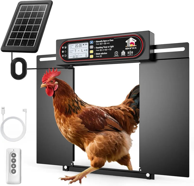 IBKINXX Automatic Chicken Coop Door with Horizontal Dual Opening, Black